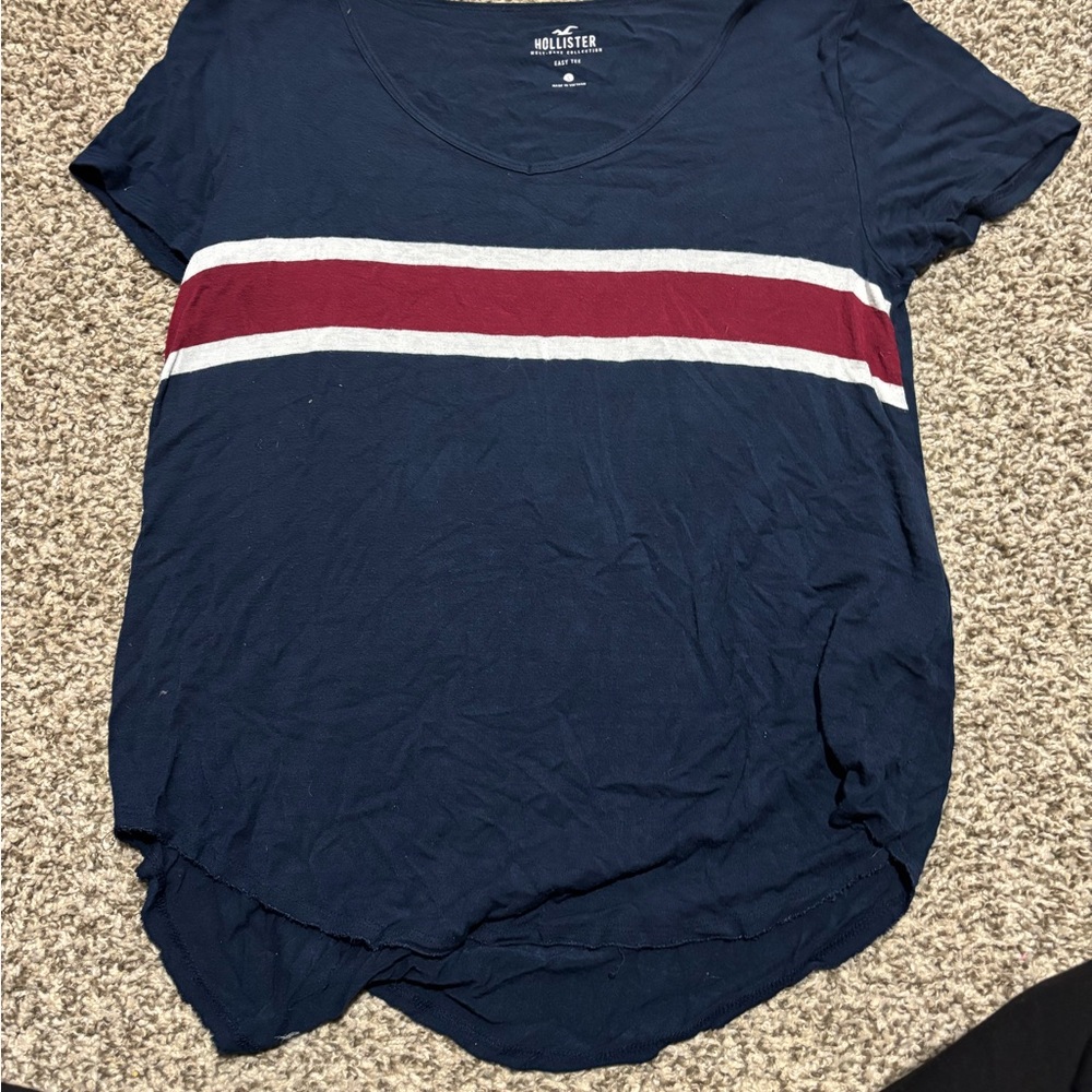 Hollister Women's Navy Top with Red and White Stripe